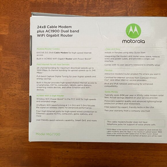 Motorola MG7700 Modem Wifi Router Combo - Picture 2 of 6